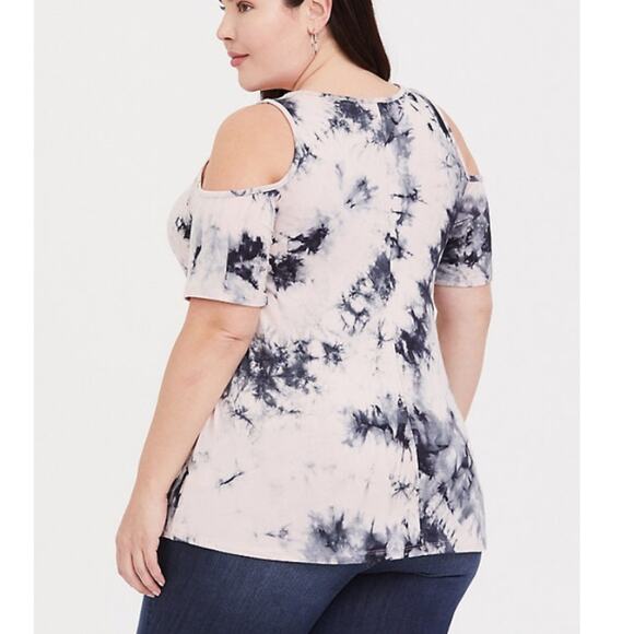 Torrid blush pink grey cold shoulder tie dye top - Picture 3 of 11